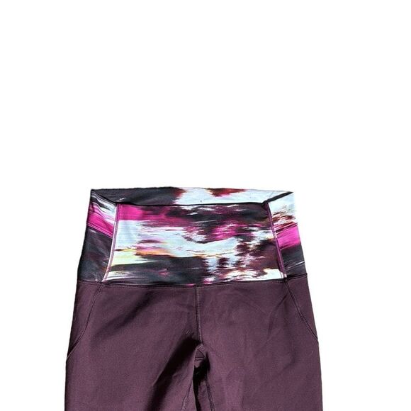 - Lululemon women’s maroon crop leggings multicolor waistband 6 - Picture 2 of 6